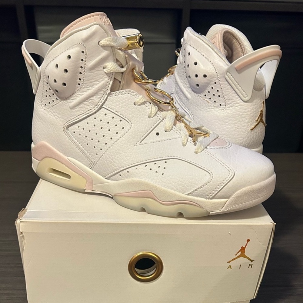 Air Jordan 6 Retro White and Pink “Hoops” Sneakers- Women’s Size 9